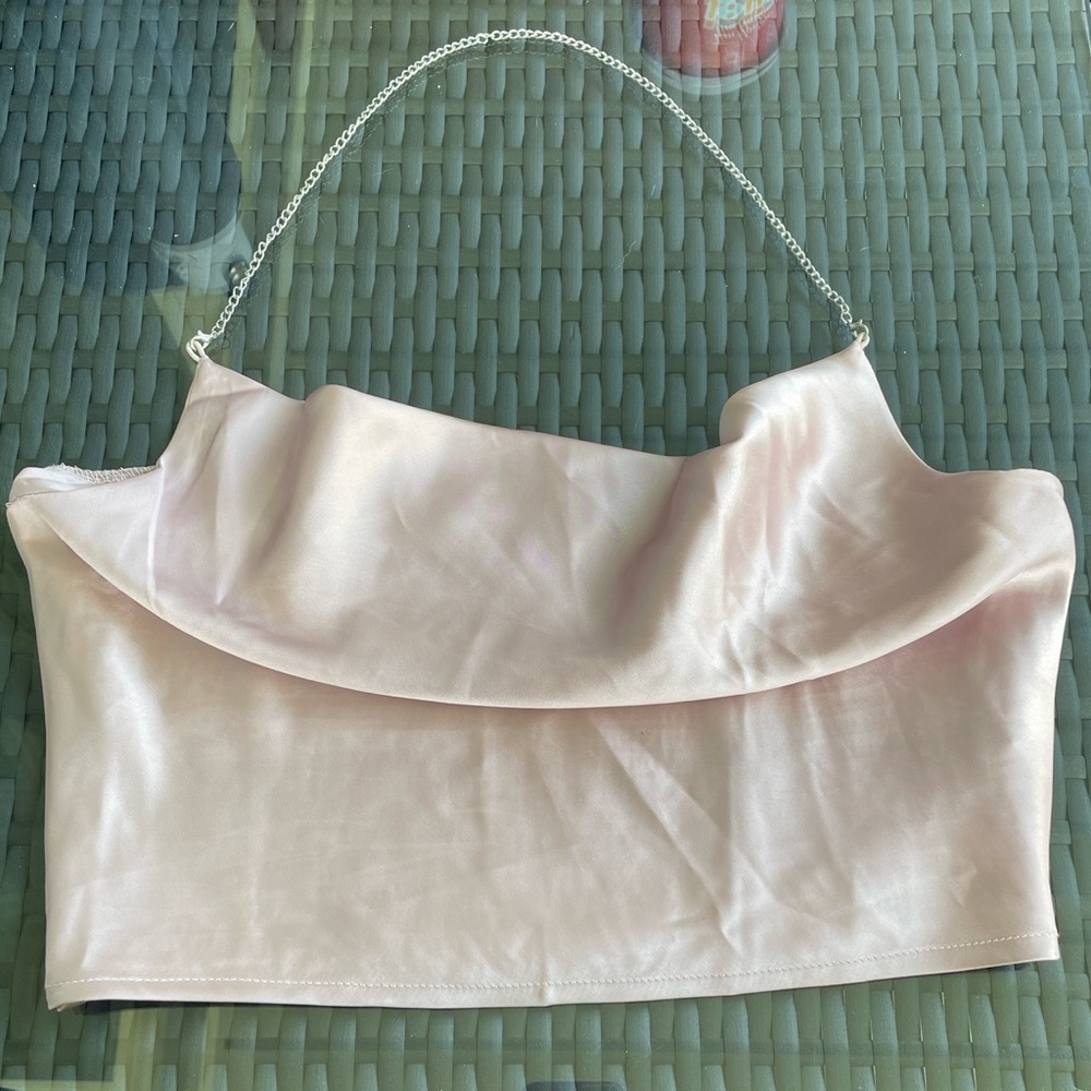 Satin shirred back halter top